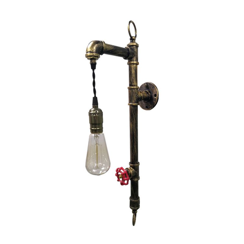Industrial Water Pipe Wall Mount Light Single Iron Wall Light Fixture with Valve Handle