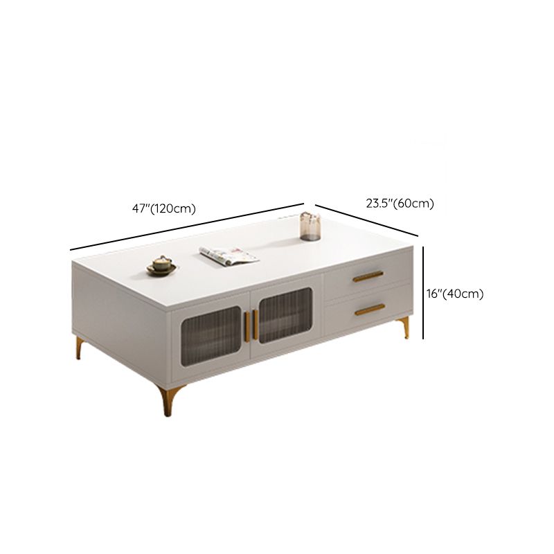 4 Legs Rectangle Cocktail Table Wood Single Coffee Table with Storage Drawers