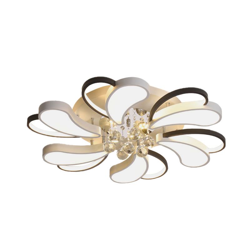 Schwarz-weiße, halbbündige Spiral-Herzlampe, moderne LED-Einbauleuchte aus Metall mit Kristalltropfen