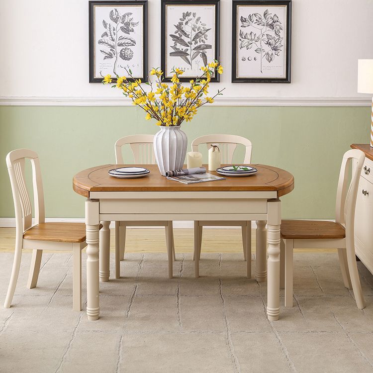 Traditional Solid Wood Dining Room Set with Rectangle Top and White Base Dining Furniture