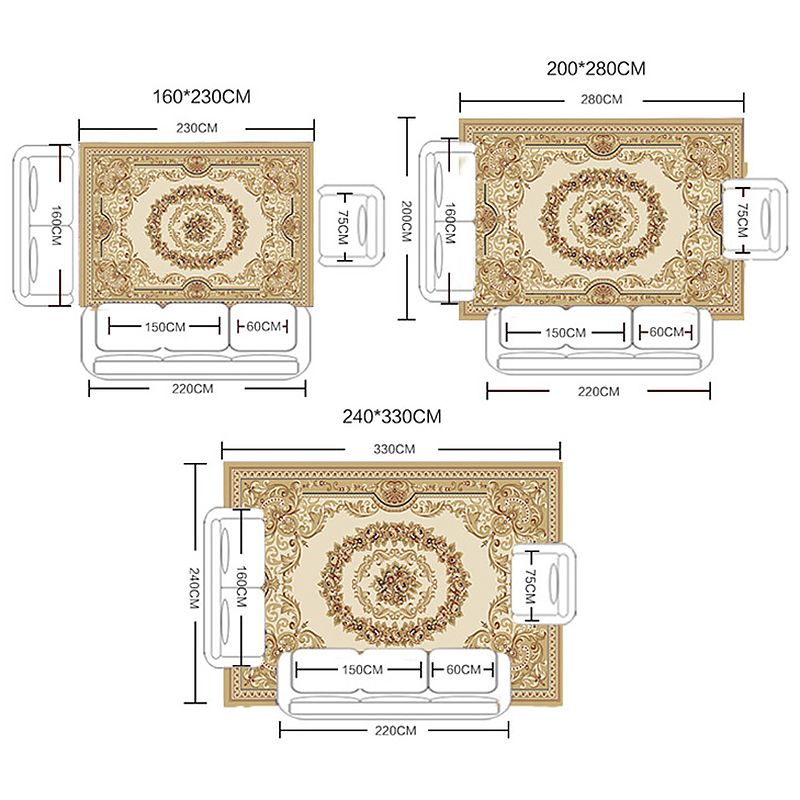 Gelb Ton Blumendruck Teppich Polyester Traditioneller Anti-Rutsch-Rücken-Innenteppich für Wohnzimmer