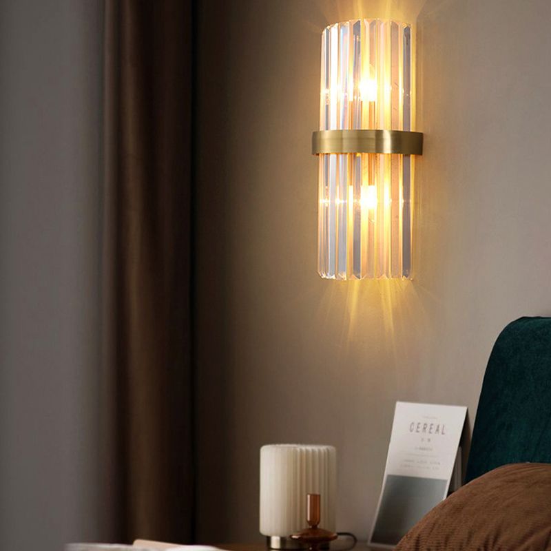Crystal Half-Cylinder Shape Wall Sconce Modern Style 2 Lights Wall Light Fixture in Gold