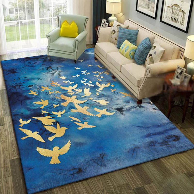 Green Living Room Indoor Rug Modern Fish Carpet Polyester Non-Split Area Carpet