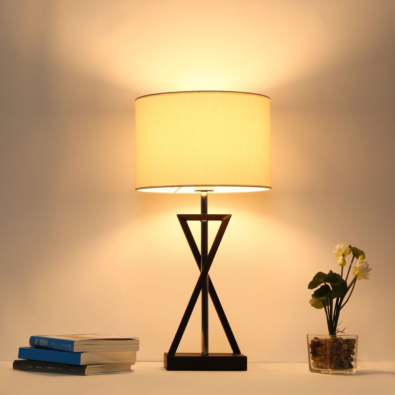 Lámpara de mesa moderna de reloj de arena tela de noche de noche iluminación con tela de batería en blanco