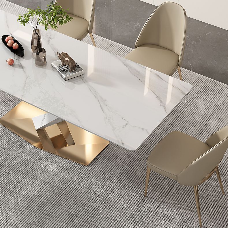 Glam White Sintered Stone Dining Table Rectangle Shape Standard Dining Table for Kitchen