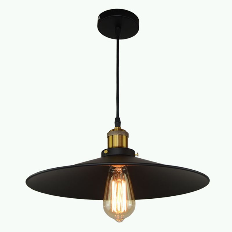 Black Flared Shade Hanging Light Simplicity Metallic 1 Bulb Restaurant Pendant Light Fixture