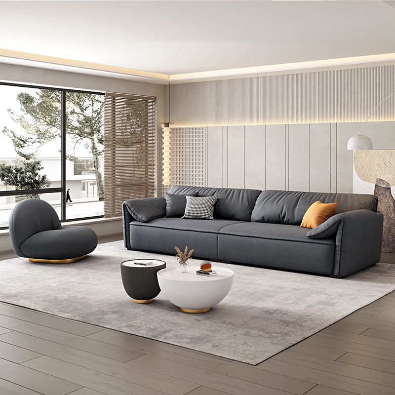 Rectangular Sofa with Pillow Back, Sponge Seat, Padded Pine Chair Legs Gray Frosted Cloth