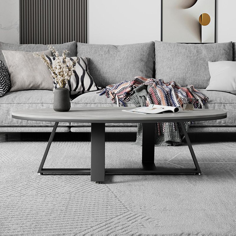 Metal Frame Elliptical Slate Top Coffee Cocktail Table - 17.7" H