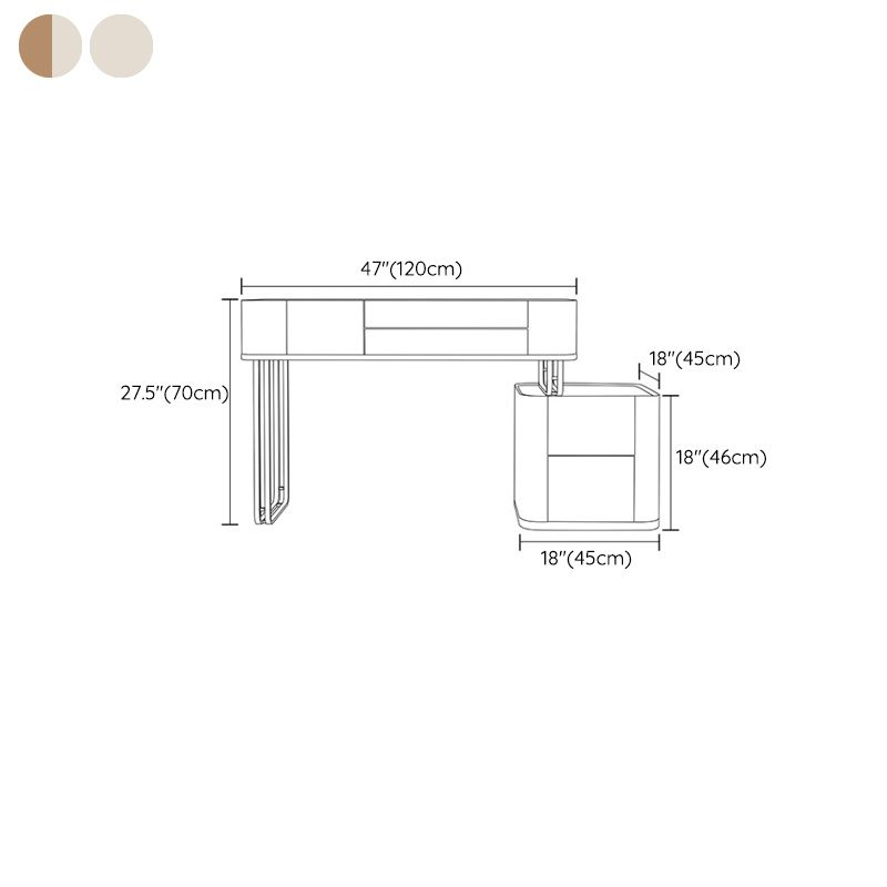 Minimalism Glass Vanity Table with Mirror & Stool 5 Drawers Beige Dressing Table