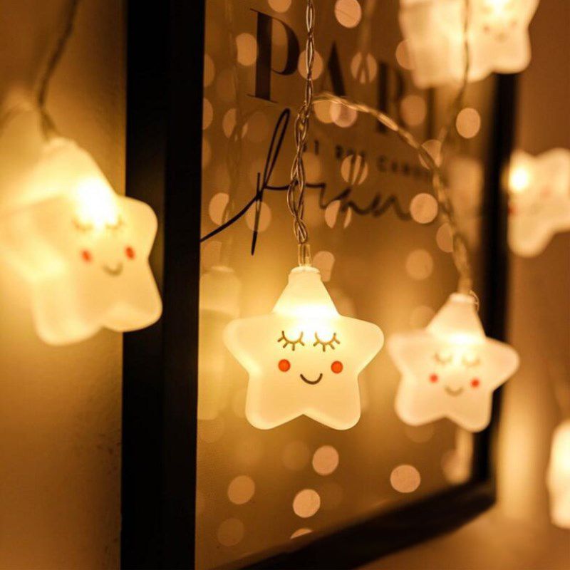 20 Lights Store Fiesta Lamp Contemporary White USB/Battery Powered LED String Light with Star Plastic Shade, 9.8 Ft Long