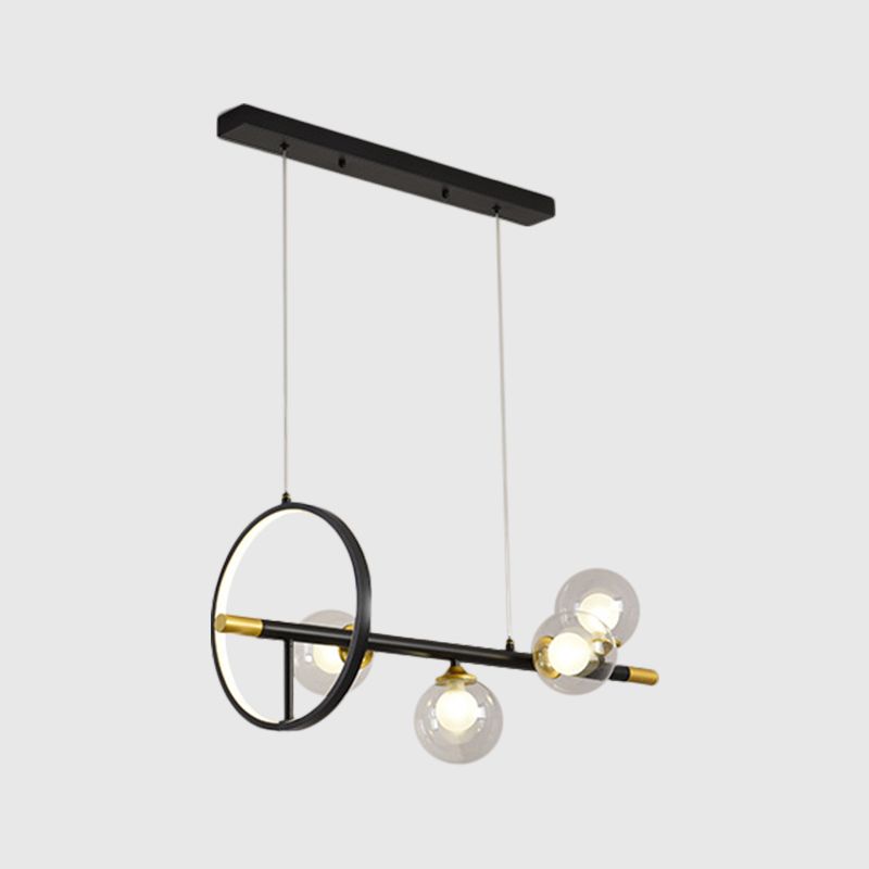 Simple Molecular Island Chandelier Clear Glass 4/6-Light Dining Room Pendant Light Fixture in Black with Metal Ring Deco