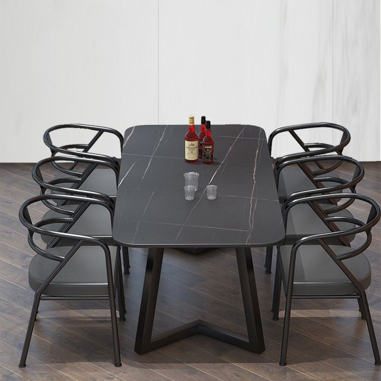 Sintered Stone Black Dining Table Industrial Rectangle Dining Table with Metal Base