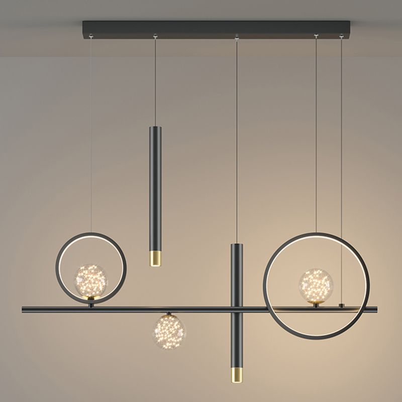Contemporary Pendant Lights Island Geometry Pendant Light Fixtures Metal 7-Light