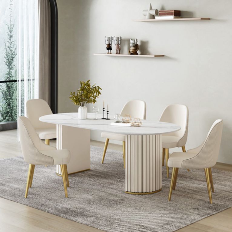 Glam White Sintered Stone Dining Table Set Oval 1/2/5/7 Pieces Dining Set for Home Use