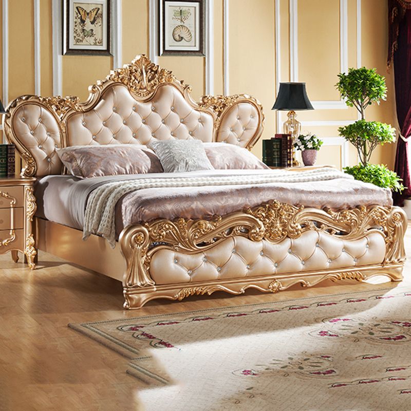Victorian Standard Bed Upholstered Headboard Tufted Panel Bed
