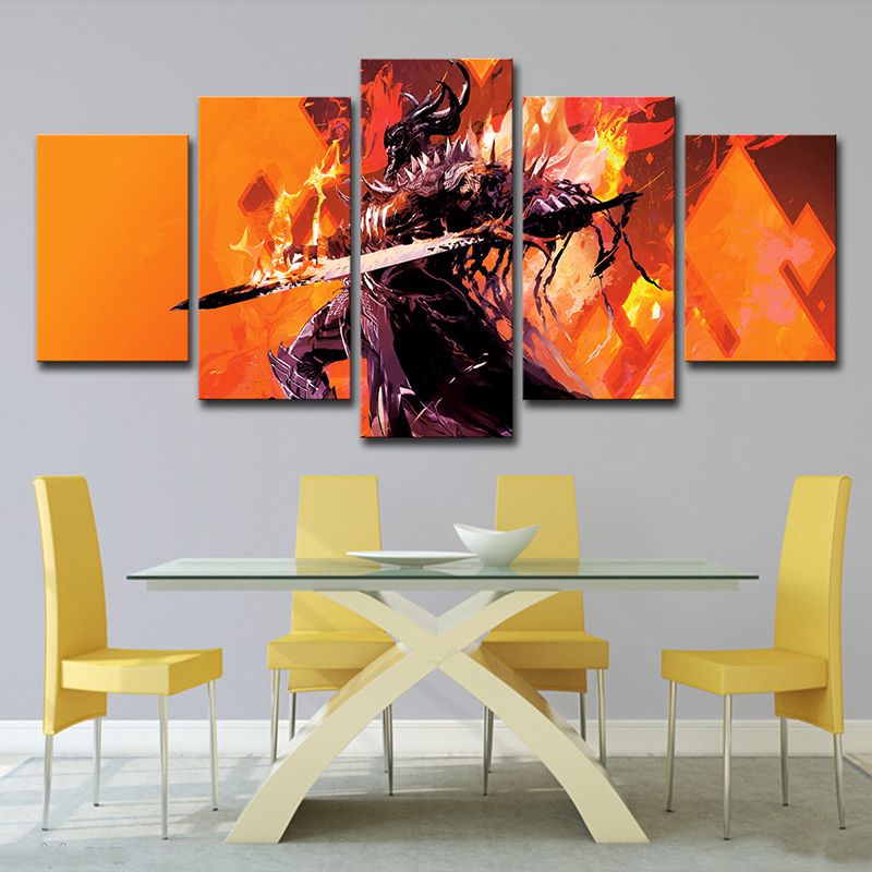 Guild War Game Character Art Print Orange Canvas Wall Decor for Room, Multi-Piece