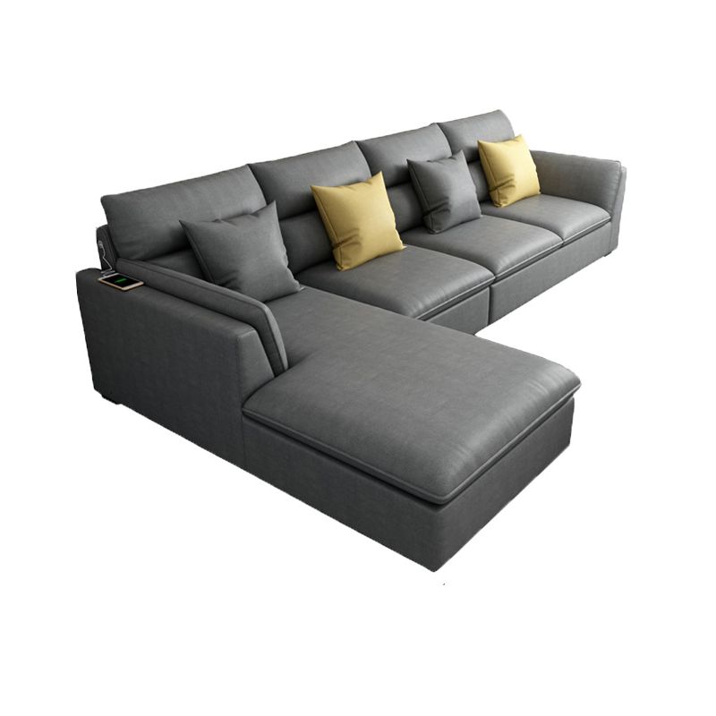 Nordic Faux Leather Stationary Living Room Pillow Top Arm Sofa Chaise