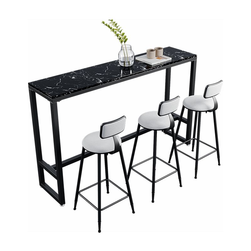 Industrial Black Iron Bar Table Marble Rectangle Top 41.3"H Bistro Table, Only Table