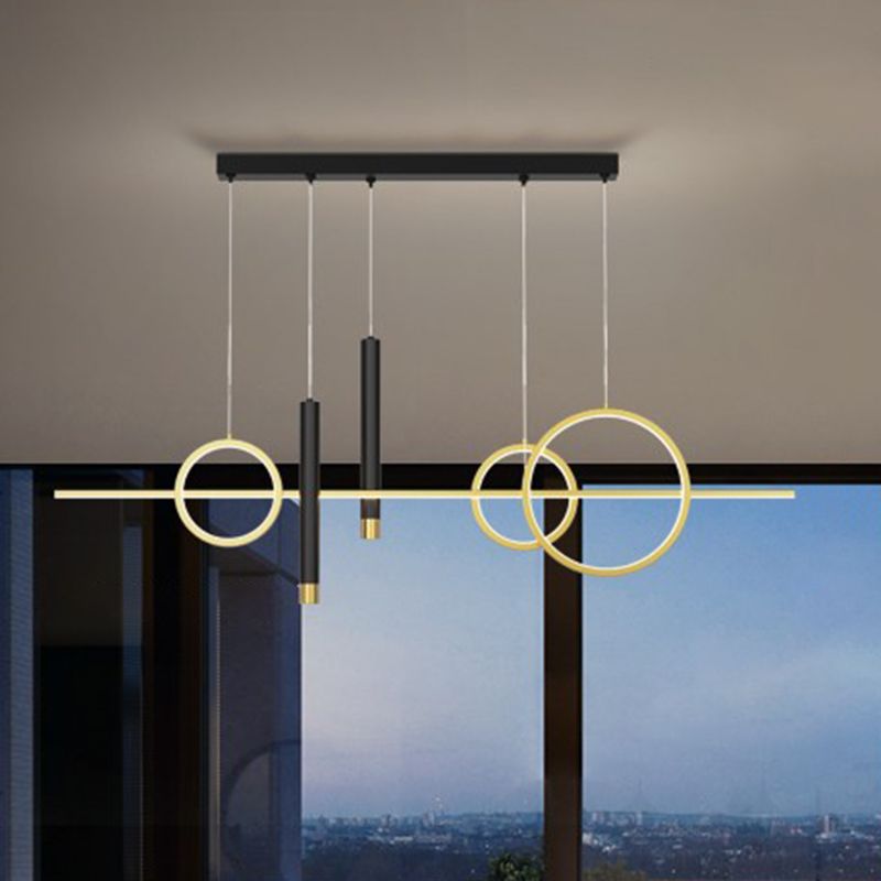 Black New Modern Island Chandelier Linear Aluminum Chandelier Lighting Fixture for Dining Room