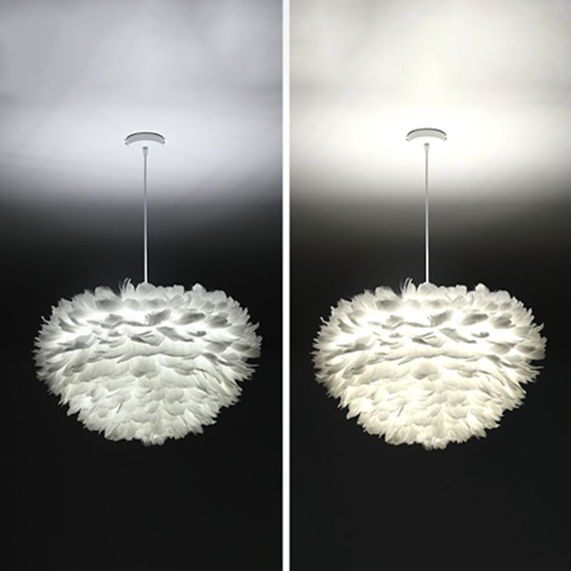 Nordic White Chandelier Feather Geometric Chandelier Pendant for Living Room