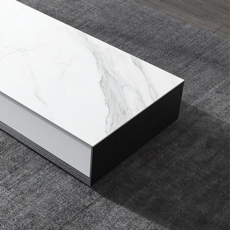 Modern Slate Block Coffee Table with Drawer Rectangular Cocktail Table