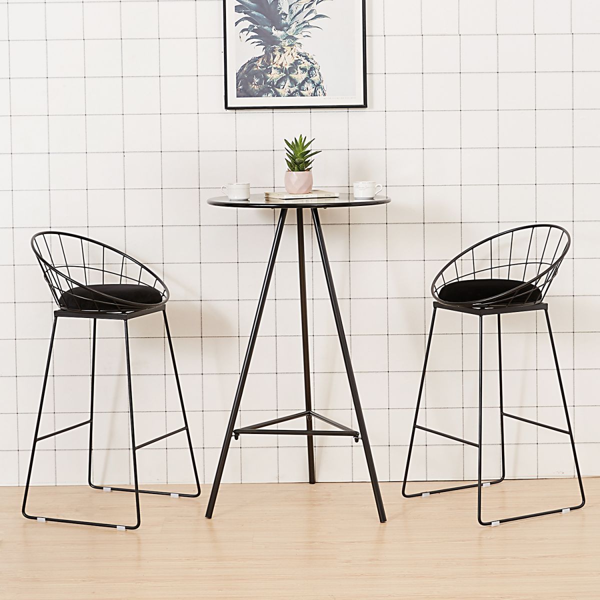Modern Armless Counter Stool Iron Dining Room Bar Stool with Seat and Pedal
