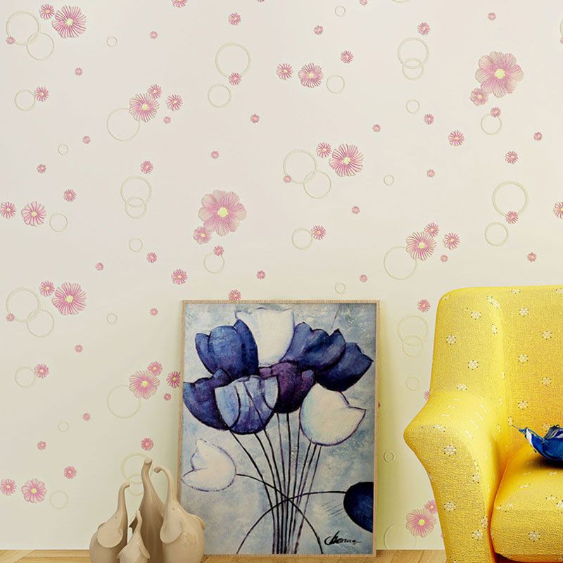 Decorative Dense Flower Design Wallpaper Roll Non-Woven Fabric Simple Wall Covering for Kids, Easy to Remove