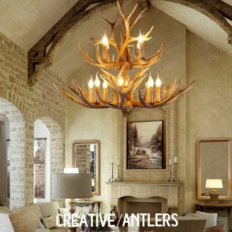 Finition en bois Affoux de lustre d'éclairage de résine rustique lampe suspendue au plafond de salon en résine rustique