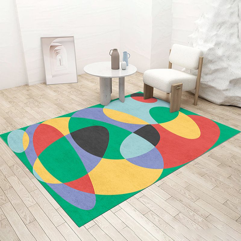 Green Modern Rug Polyester Circle Rug Stain Resistant Rug for Home Decor