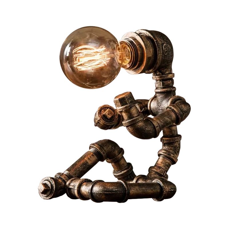 Bronze Single-Bulb Table Light Warehouse Style Iron 3-Leg/4-Leg/Sitting Robot Nightstand Lamp with/without Cage Guard