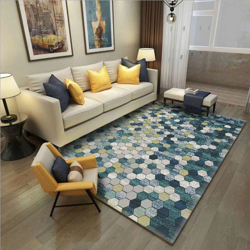 Multicolor Modern Rug Polyester Graphic Print Area Carpet Machine Washable Anti-Slip Backing Stain Resistant Rug for Family Room