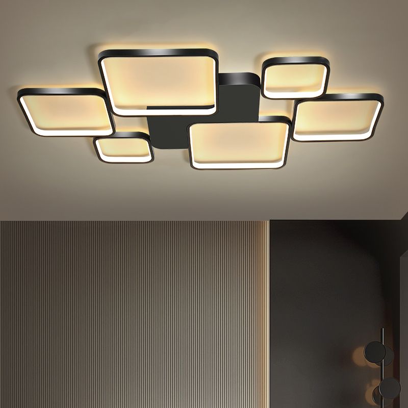 Ronde/vierkante woonkamerplafondlamp Metaal 6-lichts eigentijds inbouw in zwart/goud, warm/wit licht
