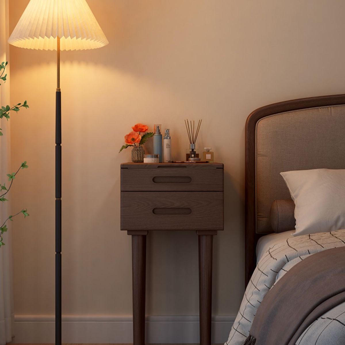 Mid-Century Modern Make-up Vanity Solid Wood Flip-Top Dressing Table