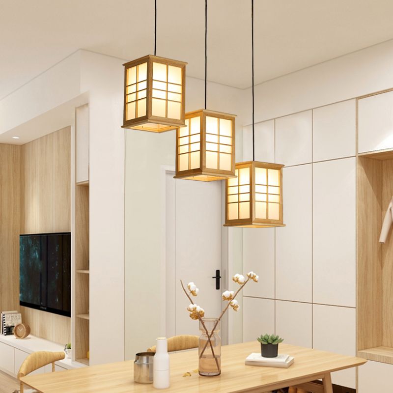 Modern Rectangle Shaped Multi-Pendant Wooden LED Dining Room Hanging Light Fixture