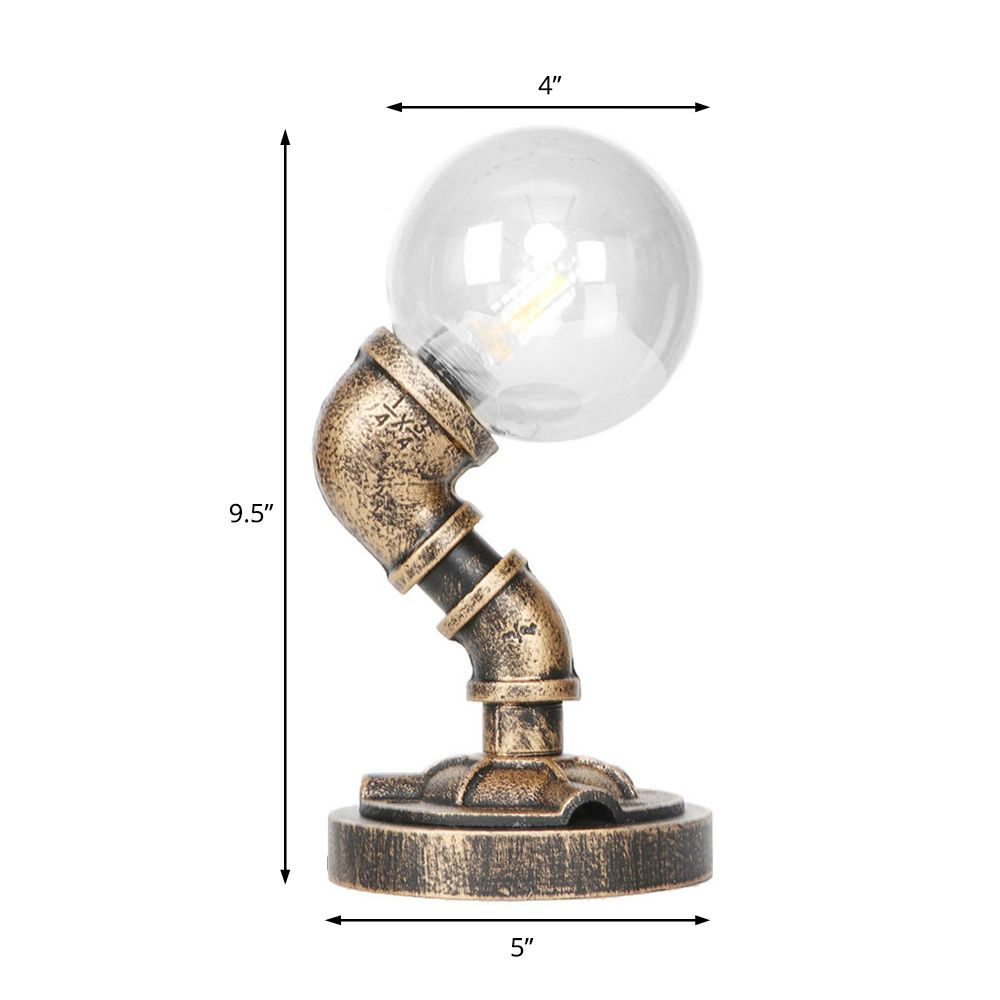 1 Light Light/Amber Glass Desk Lampada Vintage Vintage Bronzo Globe Bronzo Ombra del soggiorno Luce con base
