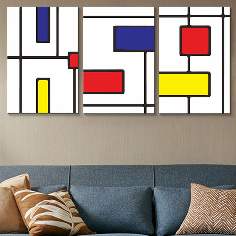 Mondrian Abstract Wall Art Print Red and Blue Minimalistic Canvas for Living Room