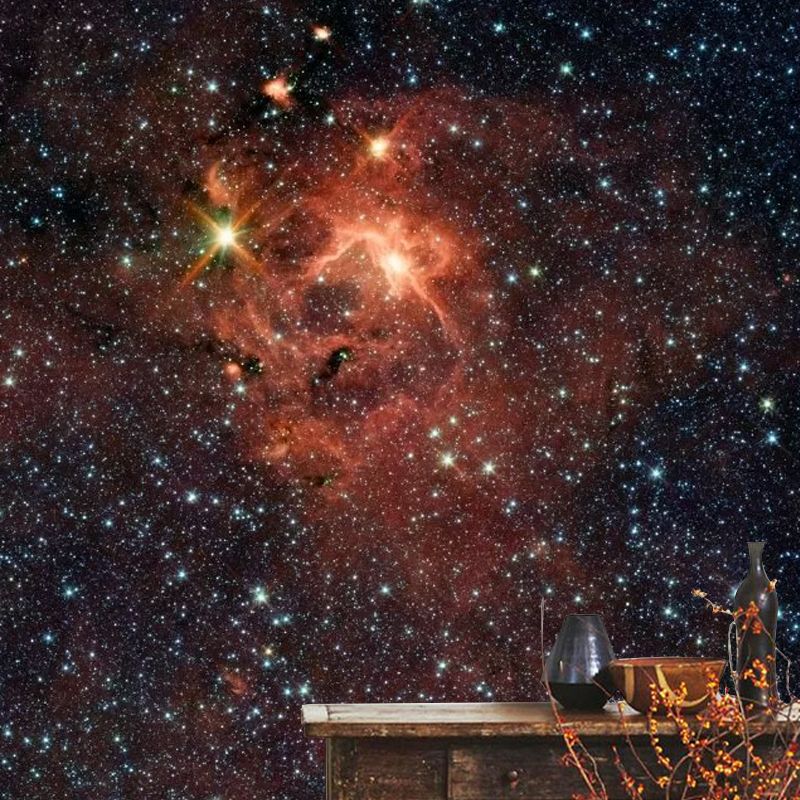 Nordic Galaxy Mural Wallpaper in Orange and Black Theme Restaurant Decorative Wall Art, Custom-Made