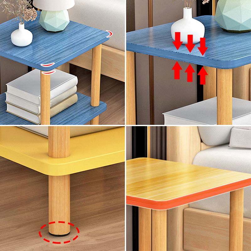 Wooden Side Table Double Tier Modernistic Style Geometric for Living Room