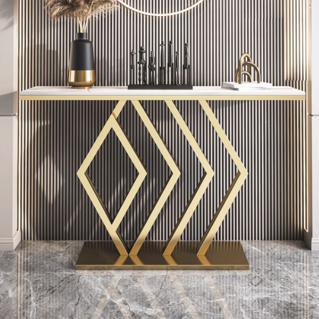 Irone Base Console Table with Rectangle Stone Top for Hall Accent Table