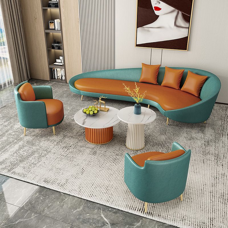 Modern Sloped Arm Curved Sofa Faux Leather Moon Shape Sofa for Living Room