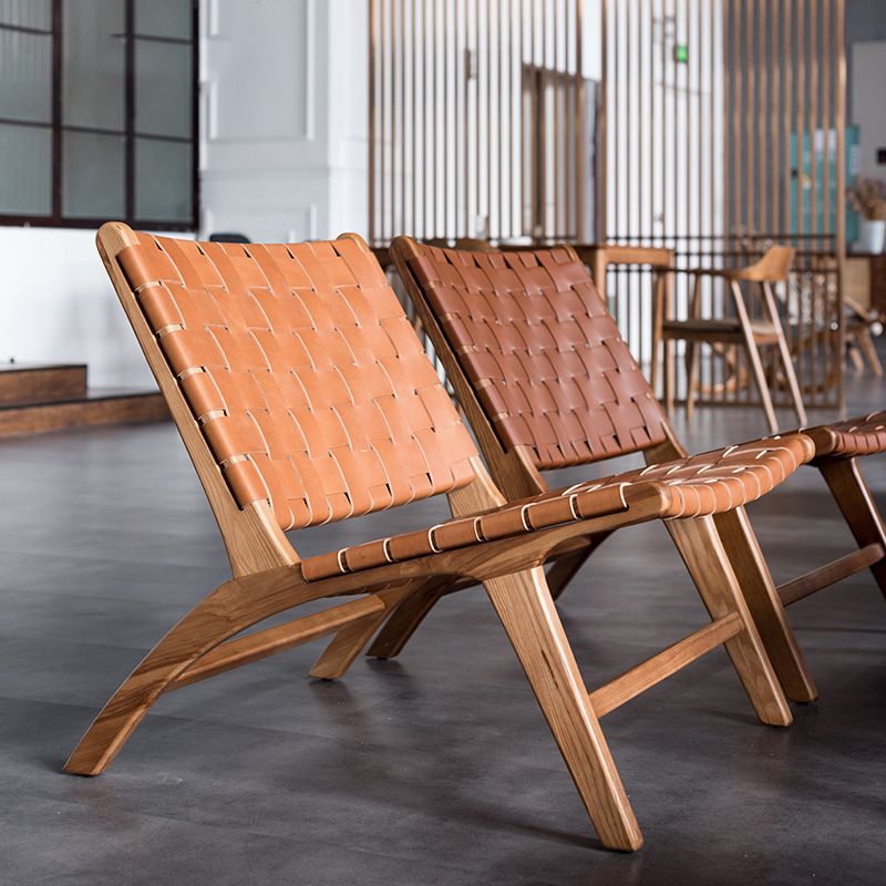 Woven Back Lounge Chair Basic Four Leg Solid Wood Chair for Living Room
