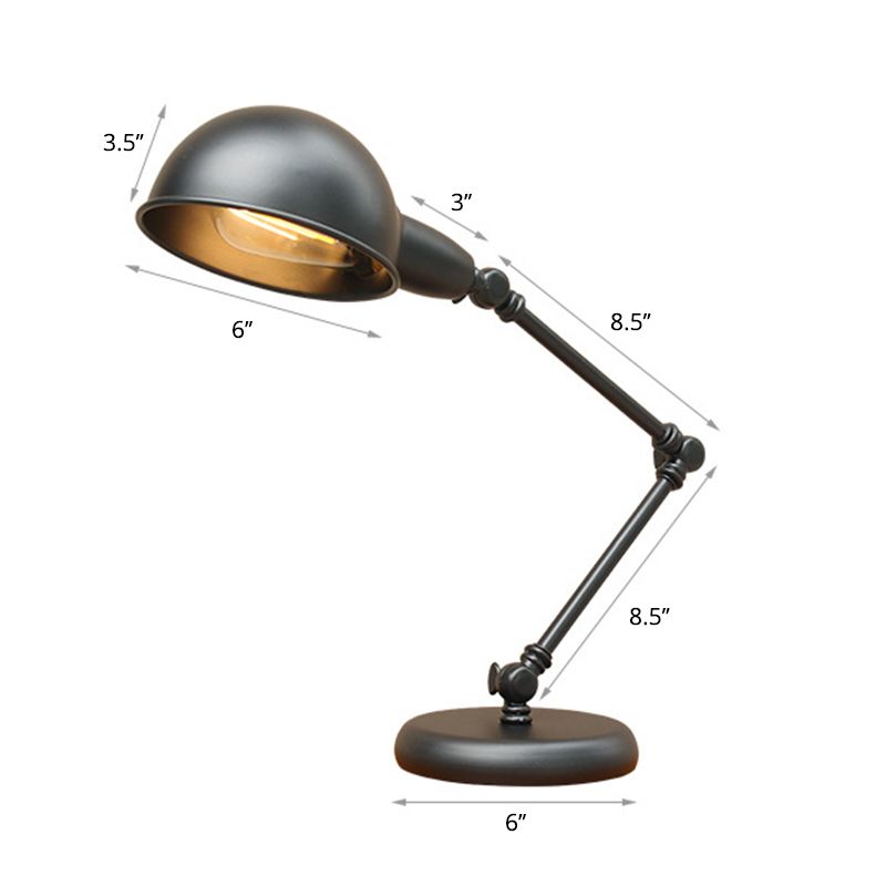 Metal 3-Joint Swing Arm Task Light Industrial 1 Bulb Bedroom Table Lamp with Shade in Black