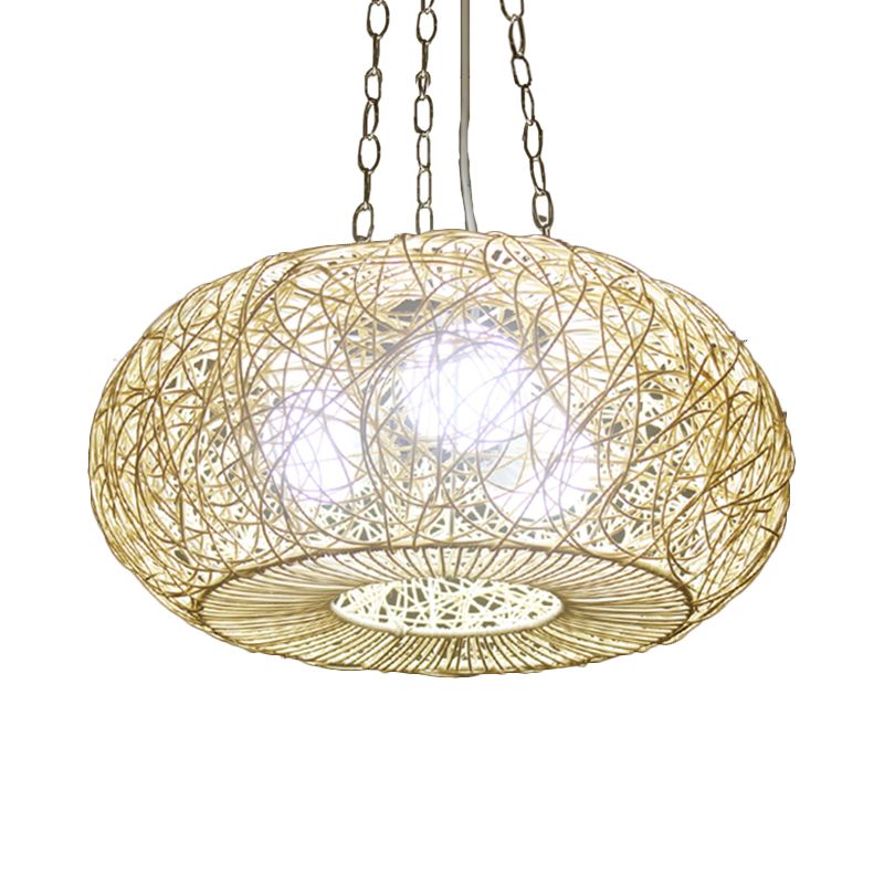 Lanterne moderniste Hanging Light Rattan 1 Plafond de plafond bulbe en bois pour le salon