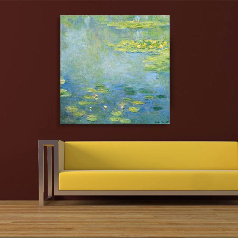 Lotus and Lotus Leaves Canvas for Dining Room in Green, Multiple Sizes Available