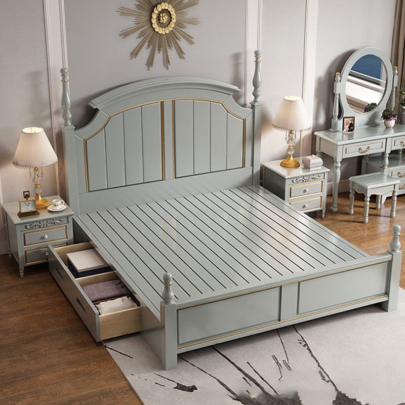 84.65 inch Wide Victorian Bed Frame Solid Wood Standard Bed with Headboard