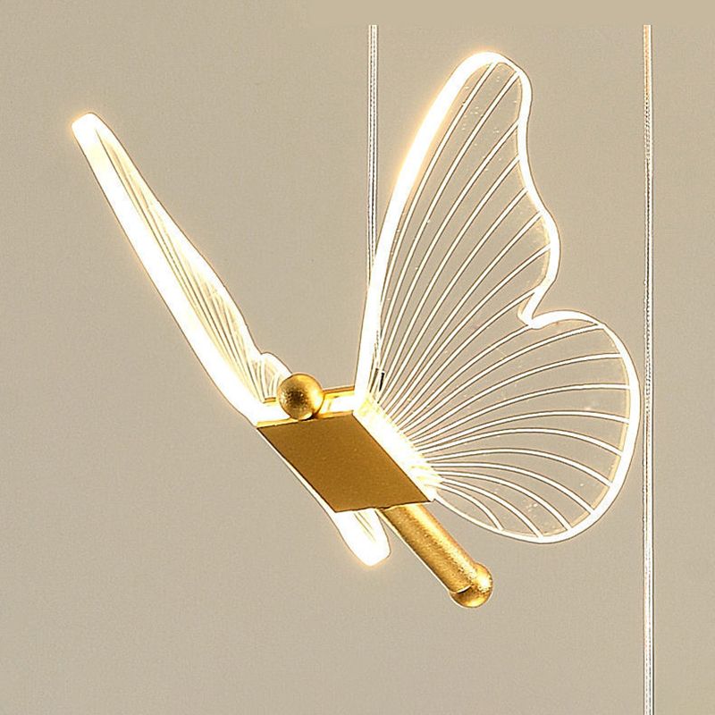 Butterfly Living Room Pendulum Light Acrylic Simple Style LED Pendant Lighting in Gold