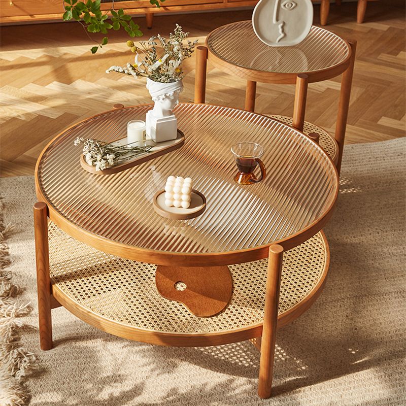 Tropical Cocktail Table Solid Wood Storage Round Coffee Cocktail Table