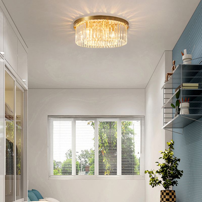 Plafonnier en laiton minimaliste à tambour en cristal optique prismatique, plafonnier pour salon