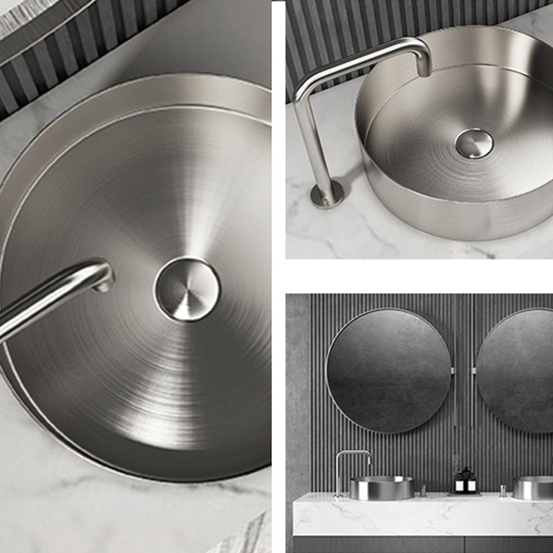 Modern Vessel Bathroom Sink Metal Round with Pop-Up Drain Wash Stand