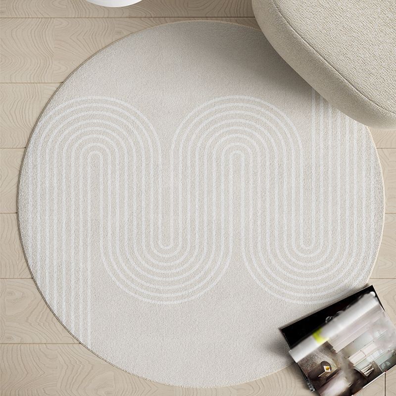 Beige Circle Carpet Polyester Simple Carpet Stain Resistant Carpet for Living Room
